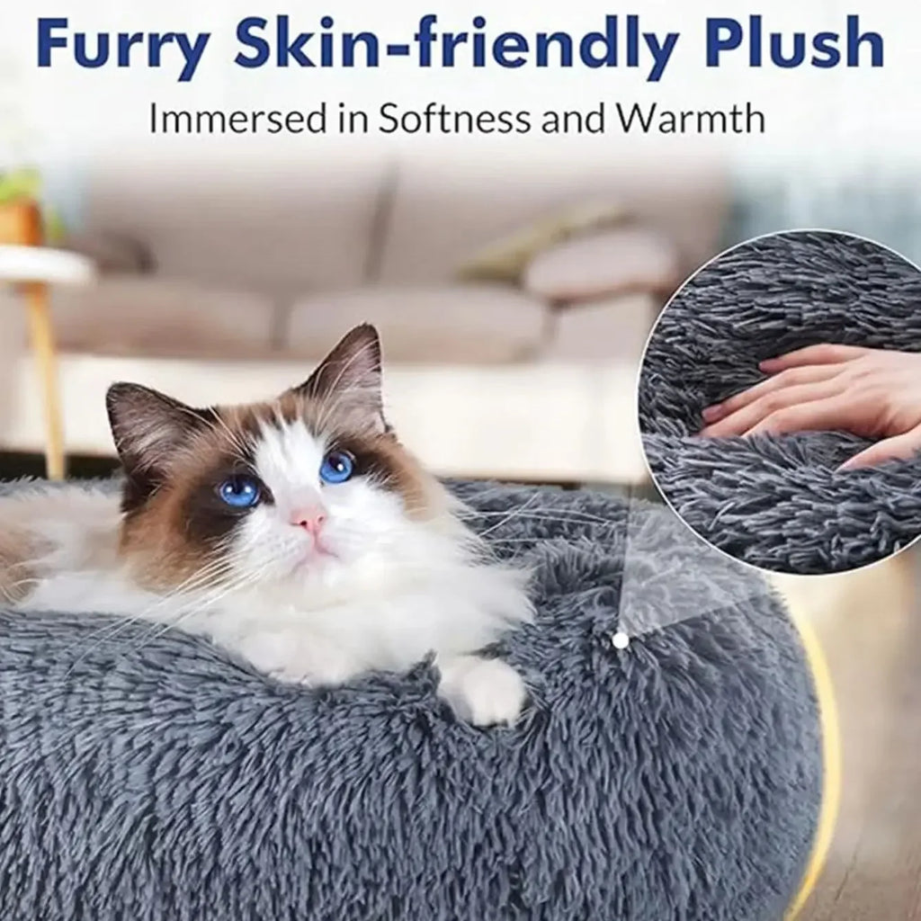Cozy Calm Donut Pet Bed — Soft Plush Dog & Cat Bed
