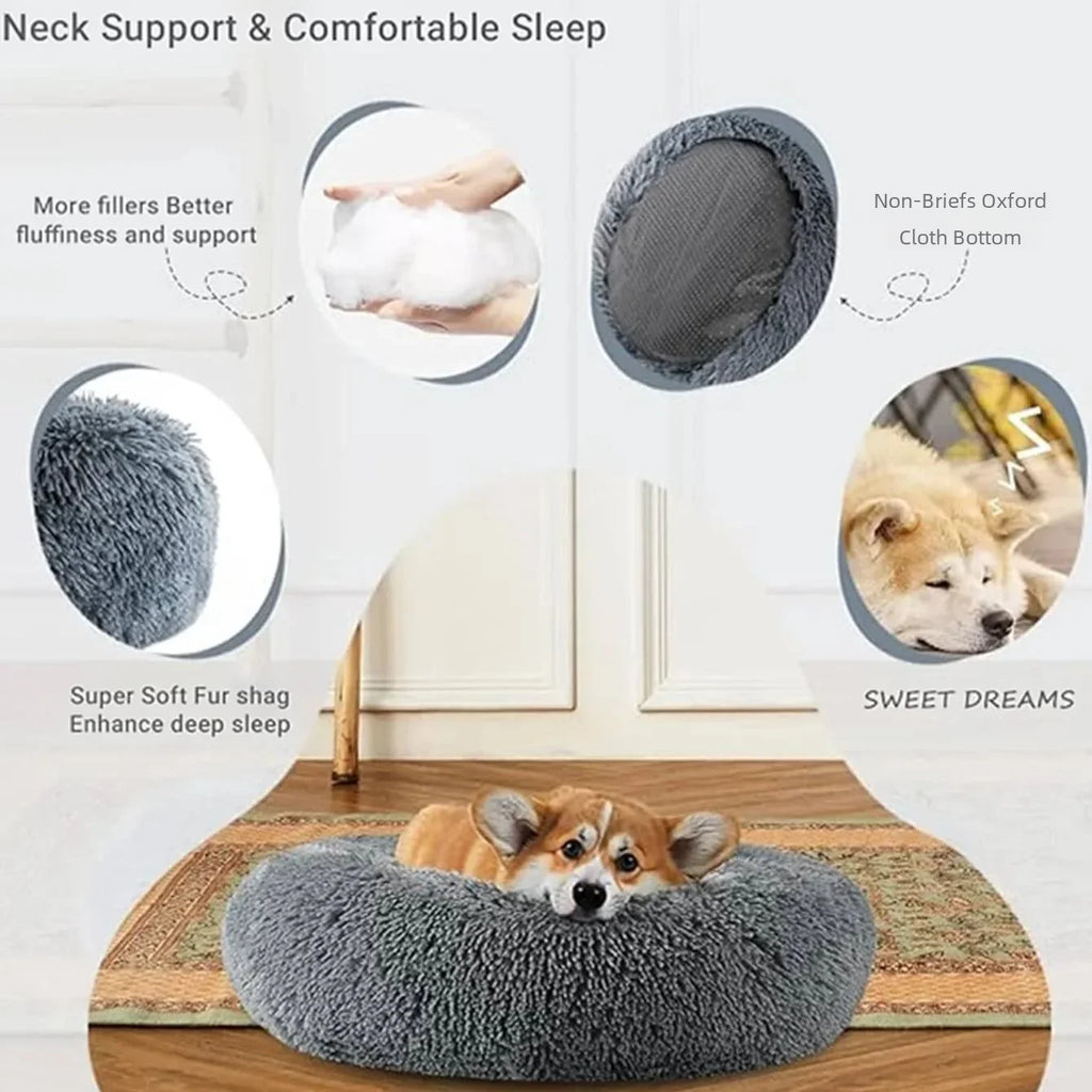 Cozy Calm Donut Pet Bed — Soft Plush Dog & Cat Bed