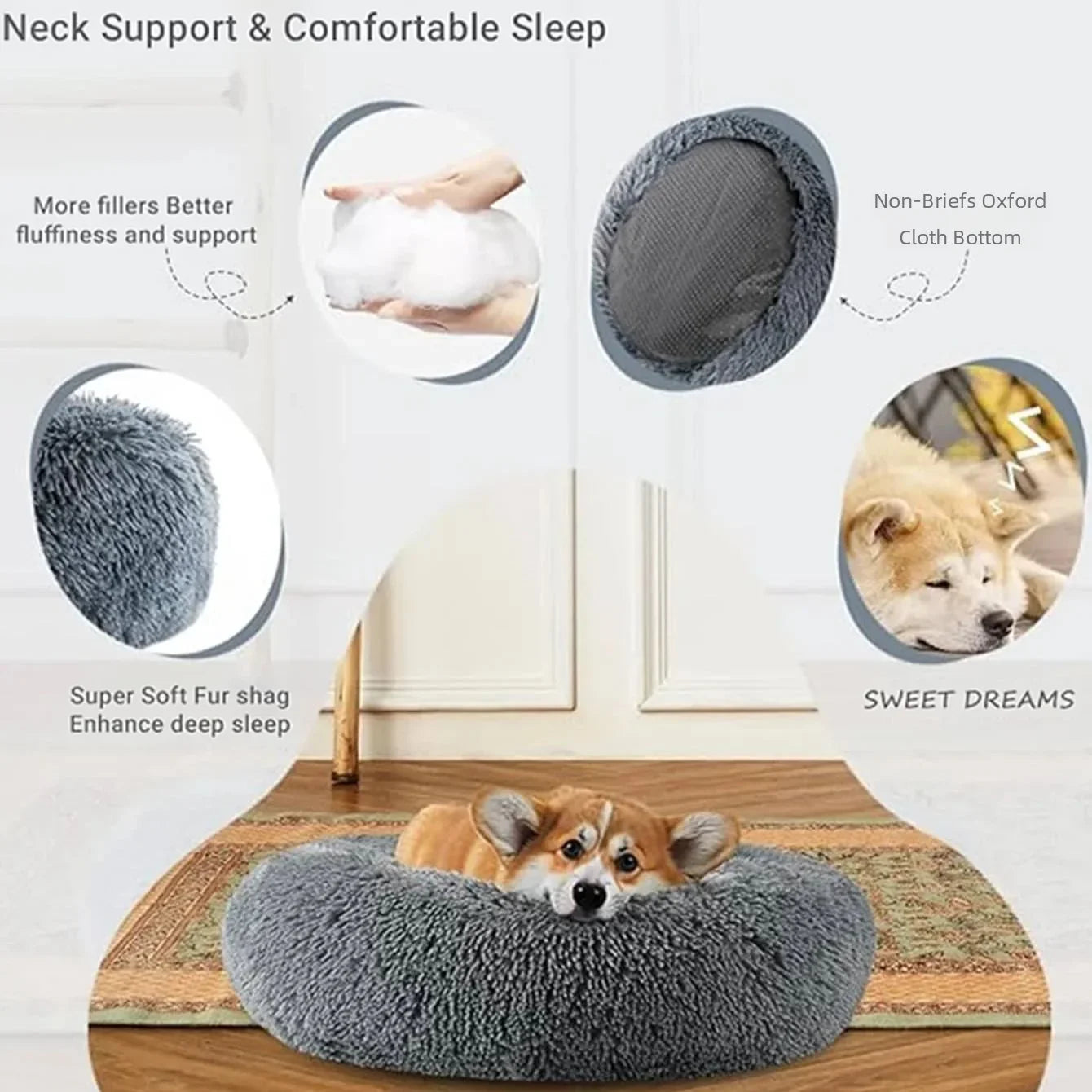 Cozy Calm Donut Pet Bed — Soft Plush Dog & Cat Bed